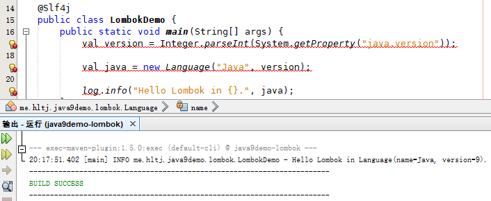 NetBeans 中的 lombok 示例代码与运行结果
